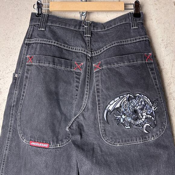 JNCO Other - JNCO Jeans Y2K RARE Tribal Skeletal Dragon Embroidered 29" x 30" Skate Denim